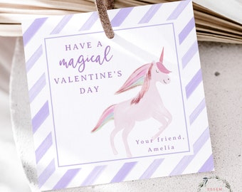 Printable Unicorn Valentine Tag, Unicorn Valentines Day Card for kids, Magical Classmate Valentine, Preschool Toddler Valentine Gift Tag 500