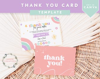 Rainbow Business Thank You Card Template, Printable Modern Boho Package Insert, Editable Aesthetic Thank you, Small Business Brand Canva 506