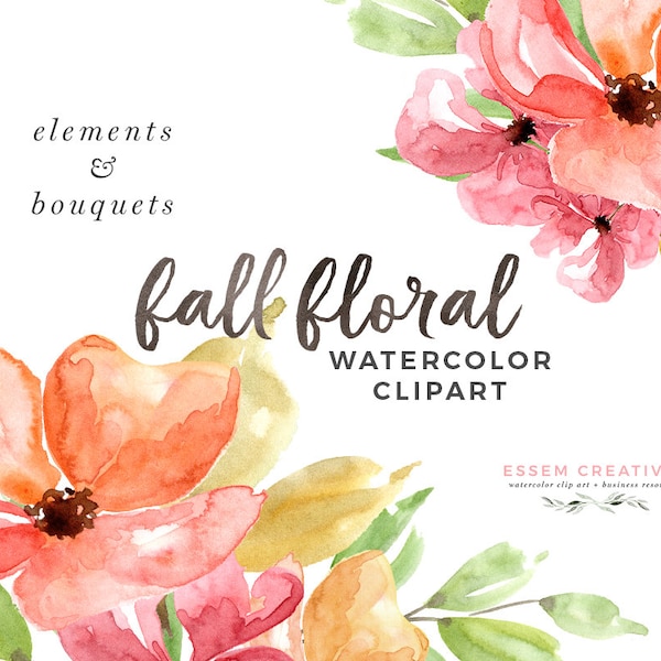 Fall Floral Clipart, Watercolor Autumn Clipart, Orange Flower Border for Thanksgiving Invitation, Fall Wedding Invitations, Sublimation PNG