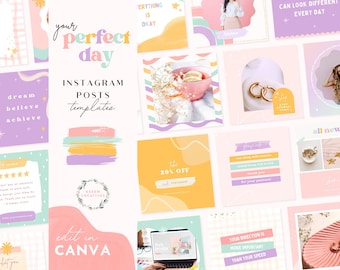 Regenbogen Instagram Post Vorlagen Canva, Positive Zitate für Instagram Branding, Regenbogen Social Media Brand - Perfect Day Vorlagen 506