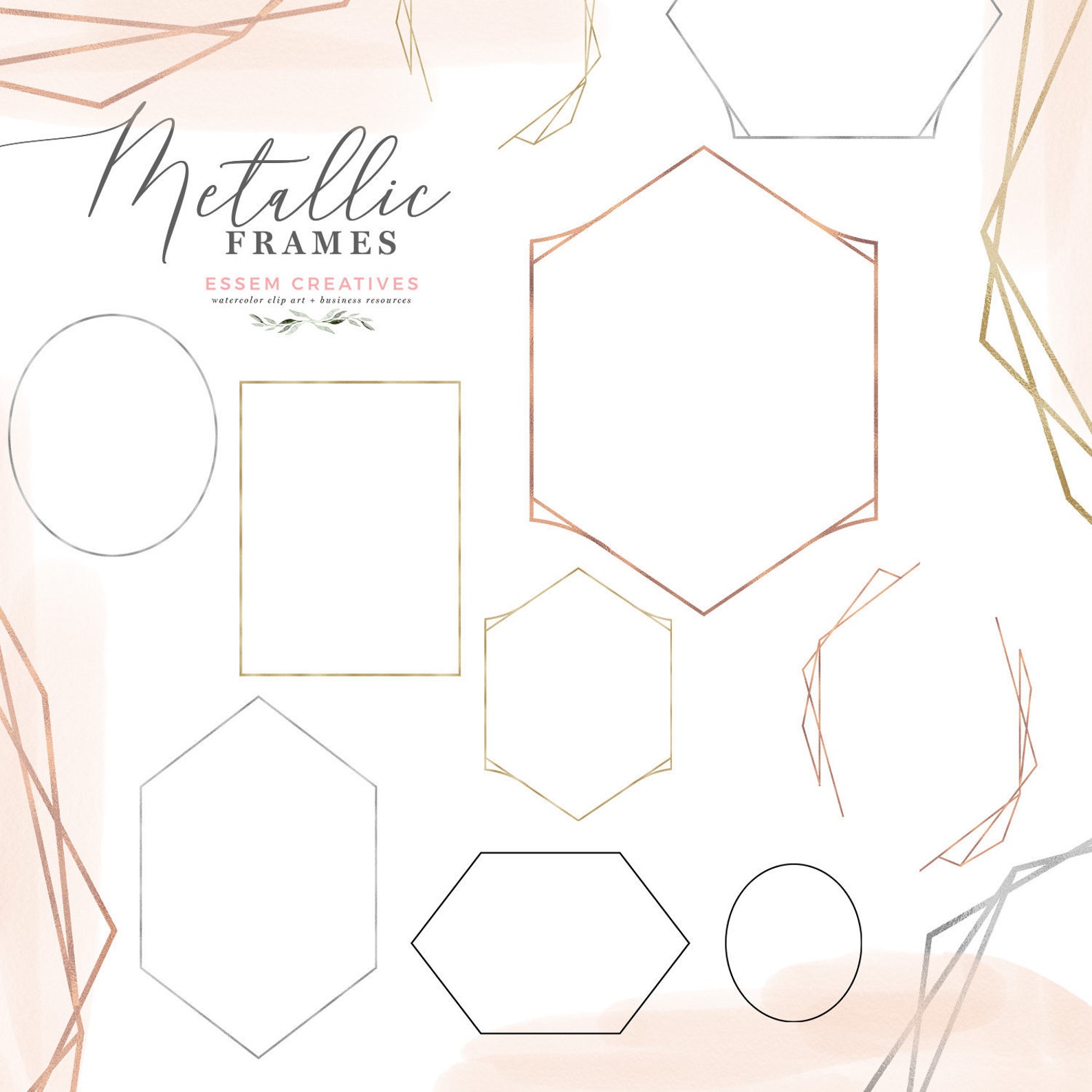 Empty Metallic Geometric Frames Clipart Crystal Polygonal - Etsy