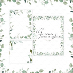 Bordas e fundos de cartão de vegetação em aquarela, clipart de moldura de eucalipto para cartão de convite de casamento, modelo de papel de noiva ou chá de bebê