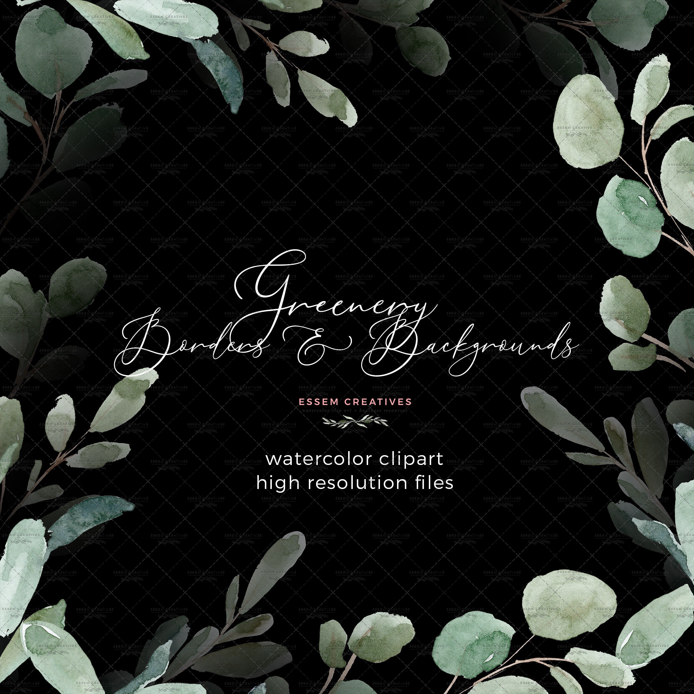 Watercolor Greenery Card Borders and Backgrounds, Eucalyptus Frame ...