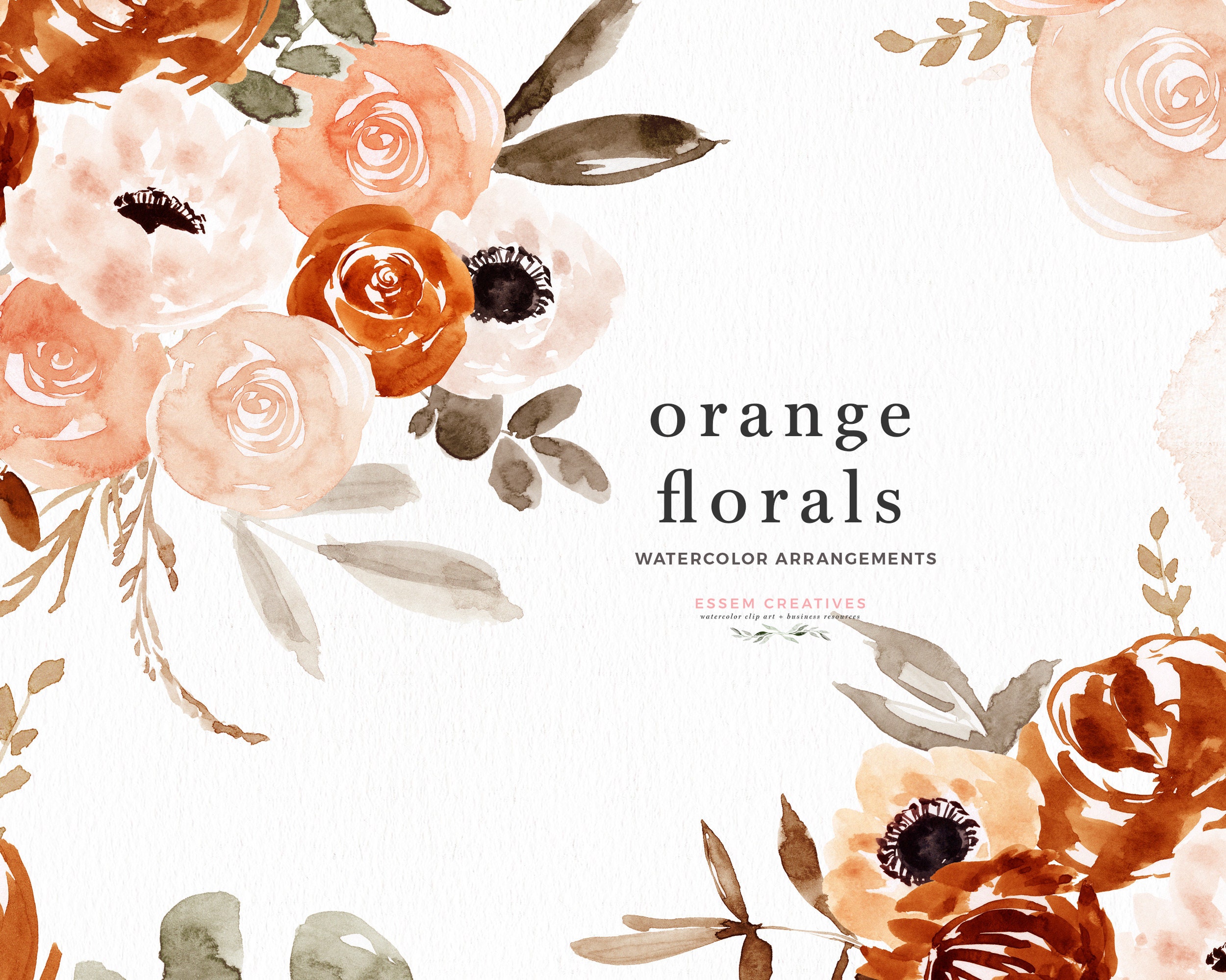 Orange Floral Wreath Clipart Boho Floral Frame Clip Art Etsy UK