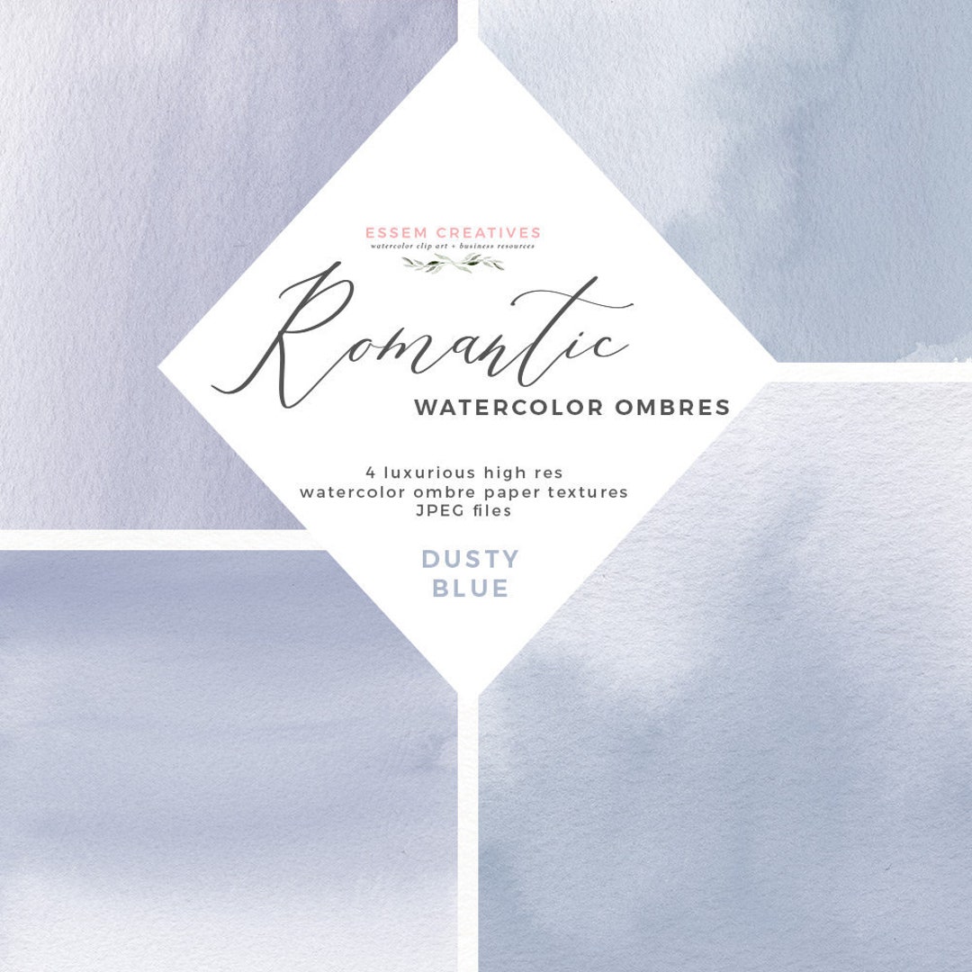 Dusty Blue Wedding Invitation Background, Watercolor Ombre Digital
