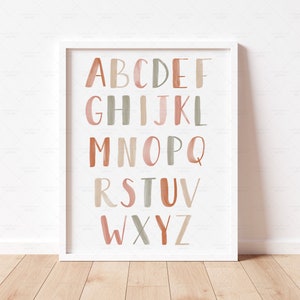 Neutrale Alfabet Poster, Boho Alfabet Print, AFDRUKBARE Kunst aan de muur, Educatieve Poster, Gender Neutrale Kwekerij Decor, Digitale Download, ABC