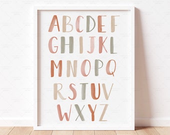 Neutral Alphabet Poster, Boho Alphabet Print, PRINTABLE Wall Art, Educational Poster, Gender Neutral Nursery Decor, Digital Download, ABC