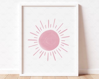 Blush Pink Sun Print, Boho Baby Girl Nursery Print, Sun Wall Art Poster, Nursery Wall Art Sunshine Print for Kids Room Art, DIGITAL DOWNLOAD