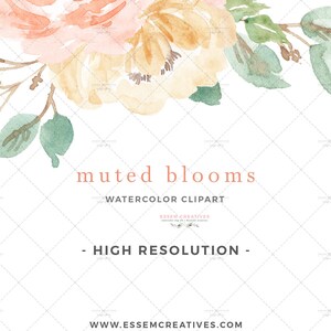 Aquarelle Fleurs Clipart, Fleurs en sourdine Printemps Floral Aquarelle Clip art, Cadres floraux numériques Graphiques, Pêches et Bordure de pivoine crème image 3