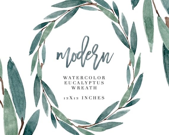watercolor eucalyptus wreath clipart modern leaf wreath etsy
