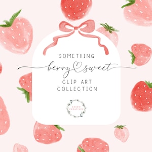 Akwarela Truskawka Clipart, Berry Sweet Design Graphics, Owoce i Różowa Kratka Gingham Sublimacja PNG, Baby Shower Urodziny Zaproszenie 5x7 Karta