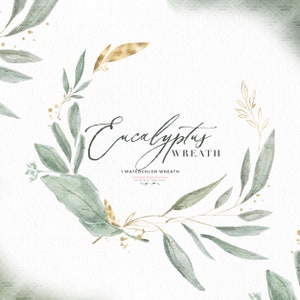 Corona di eucalipto Clipart, Acquerello Fine Art Laurel Wreath Branch Leaves, Rustic Digital Wreath PNG Floral Clipart per inviti di nozze