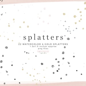 Superposición de imágenes prediseñadas de salpicaduras de pintura, acuarela de tinta negra salpicaduras de clip, brillo dorado PNG, confeti de aluminio, gráfico de punto de círculo de pincelada