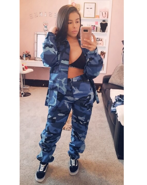 Blue Camo Cargo Pants | Etsy Ireland