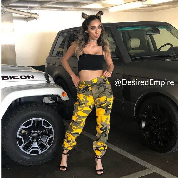 yellow camo pants womens