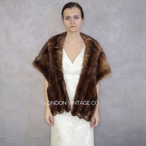1950s mink fur stole {Real fur/fur wrap/fur shawl/fur cape/fur cover up/brown fur/fur scarf/bridal fur/vintage wedding/winter wedding}