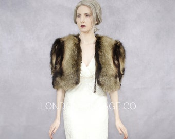 Size M-L | 1930s-1940s brown fox fur cape {Vintage fox fur/real fox fur/fox fur wrap/fox fur jacket/fox fur coat/winter wedding wrap}