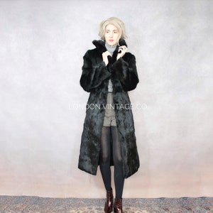 Y2K Black Fur COAT Vintage 2000's Fur Jacket Satin Belt Long Y2K Black Fur COAT Vintage 2000's Fur Jacket Satin Belt Long