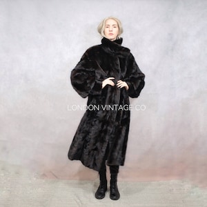 Size M-L | Vintage black/brown mink fur coat {Vintage mink fur/real mink fur/mink jacket/full length mink coat/large fur coat/glam coat}