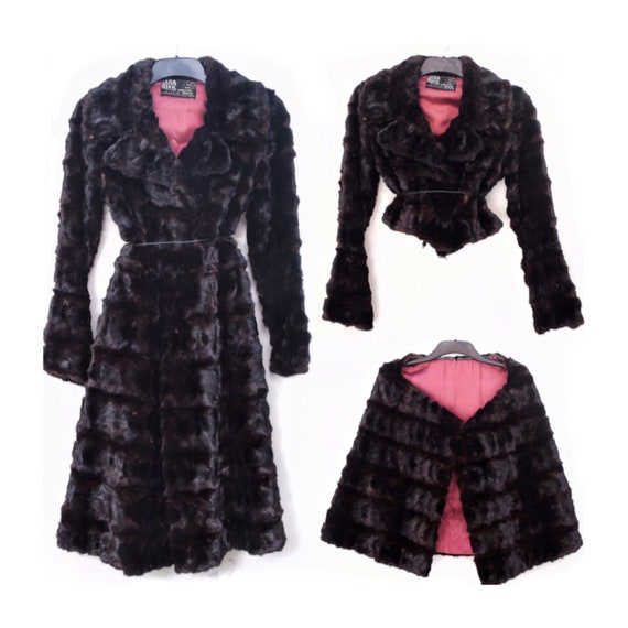 3in1 SAGA black mink fur coat + mink fur bolero +