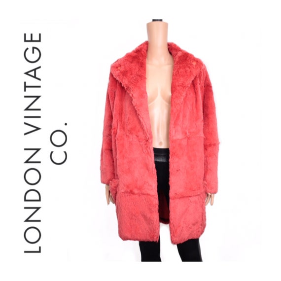 80s-90s bright red fur coat {Real fur/vintage fur/