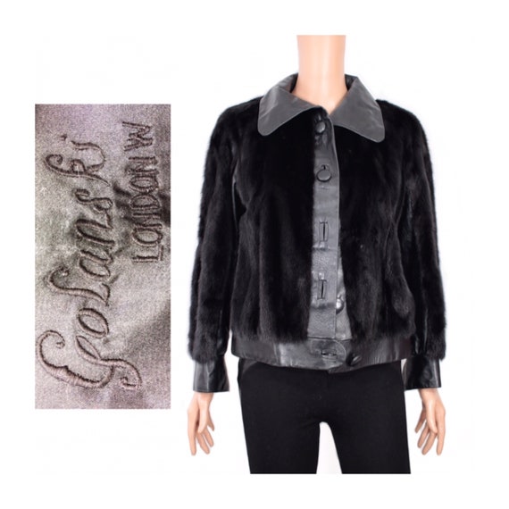 1970s black mink fur bomber jacket with leather {V