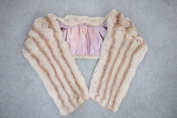 1950s-1960s dusky pink/beige rabbit fur stole {Vi… - image 7