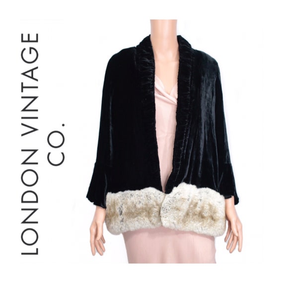 1920s-1930s black velvet jacket with fur trim {Vin