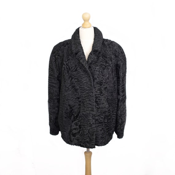 1980s black broadtail lamb fur coat {Real fur coat