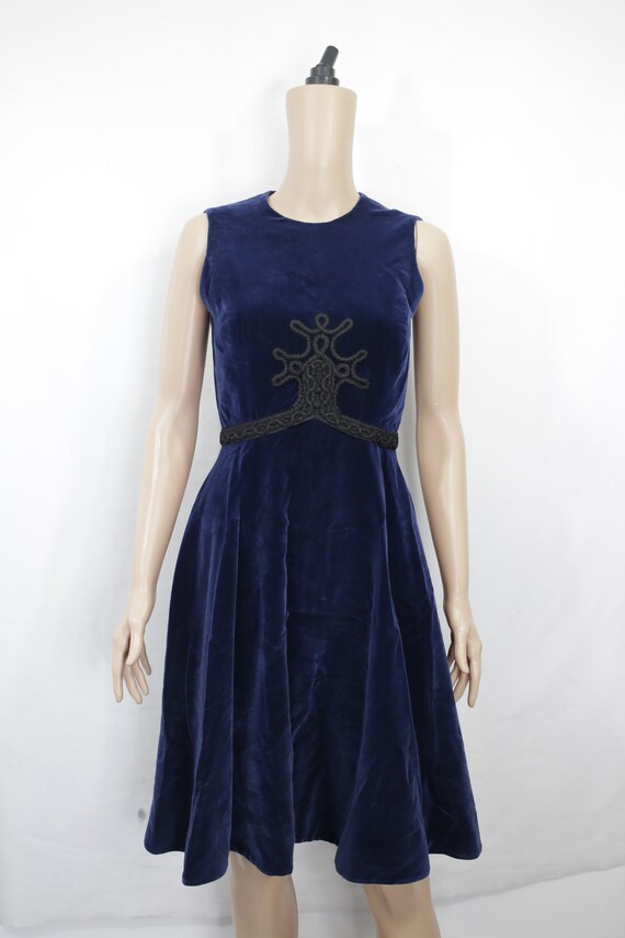 Blue velvet skater dress sales