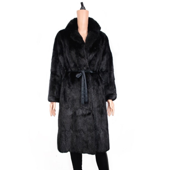 60s-70s black mink fur/musquash fur coat {Vintage