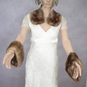 Vintage brown mink fur collar & fur cuffs {Vintage mink fur/real mink fur/mink fur trim/fur stole/fur wrap/black fur/pin up collar}