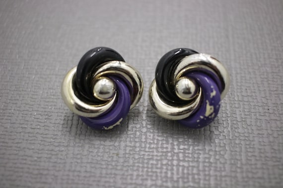 Boucles D'oreilles Fantaisie Vintage Spirales à Clip - Bicolore - Occasion