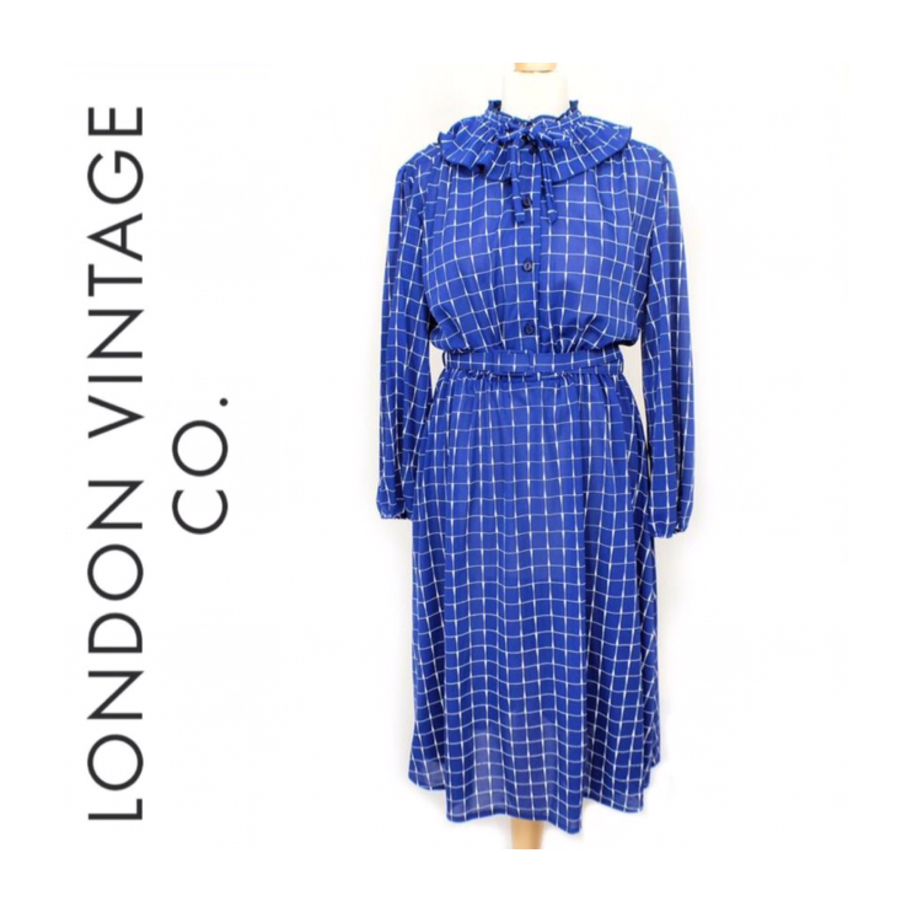 Image of Vintage/Retro 's Cobalt Blue & White Maxi Dress.vintage Summer Dress/Peasant Dress/Goodwood Revival/Ww/Blue Dress/Long Sleeve Dress