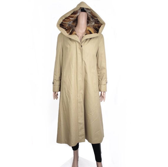 1980s-1990s fox fur lined coat with hood {Vintage