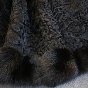 Size S Vintage black broadtail lamb fur coat with black mink | Etsy