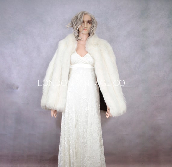 Size M | Vintage white fox fur cape {Vintage fox … - image 1