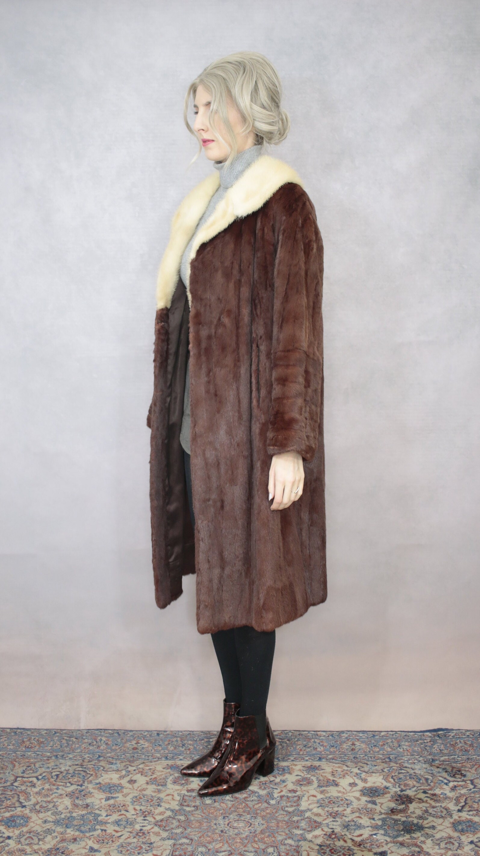 サイズ S | ヴィンテージ バーガンディ アーミン ファー コート