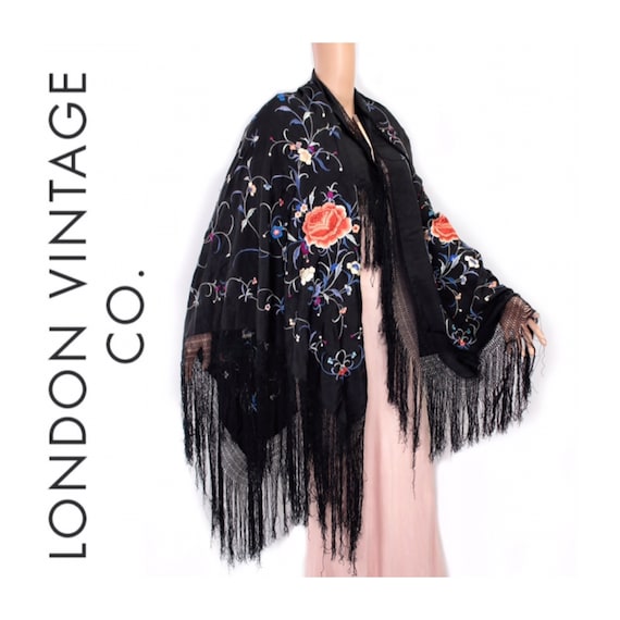 1910's-1920s-1930s Chinese piano shawl with colour
