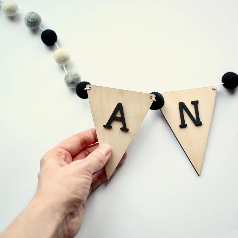 Name bunting name garland name banner monochrome nursery Etsy
