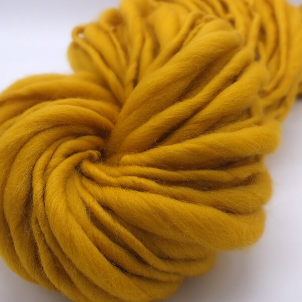 Hand Spun Thick and Thin Merino Wool Yarn - Mustard Yellow, Soft Chunky Bulky Handspun Slub, gift for crafter, weaver