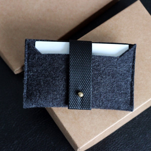 Minimalist Wool felt credit card case / business card holder. Great gift for Men.