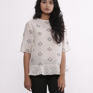 Half silk, hand embroidered loose fit Top for Spring-Summer