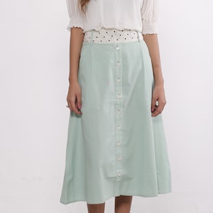 Dotted tie waist button front midi skirt Pastel Green Summer Time