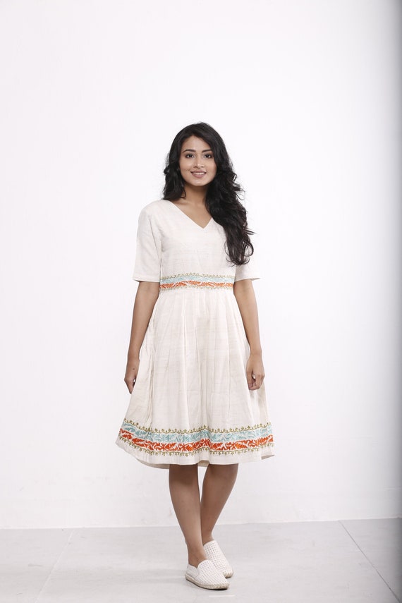 Cotton Silk Hand Embroidered Pleated Dress Relaxed Fit - Etsy