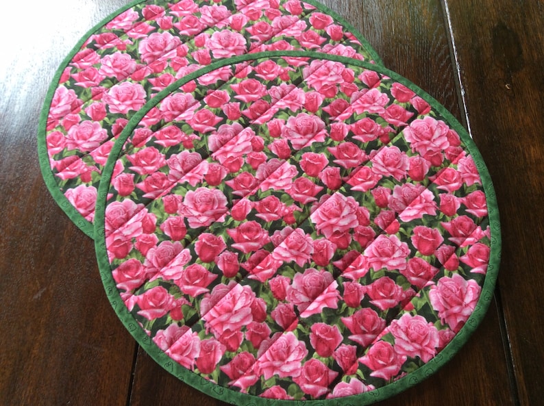 Floral Placemats. 2 Round Placemats. Pink Rose Placemats. Etsy UK