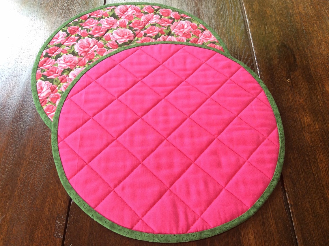 Floral Placemats. 2 Round Placemats. Pink Rose Placemats. Etsy UK