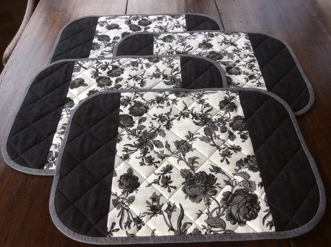 4 Rose Quilted Reversible Placemats. Floral Placemats. Handmade. Gift. Unique. Table Topper