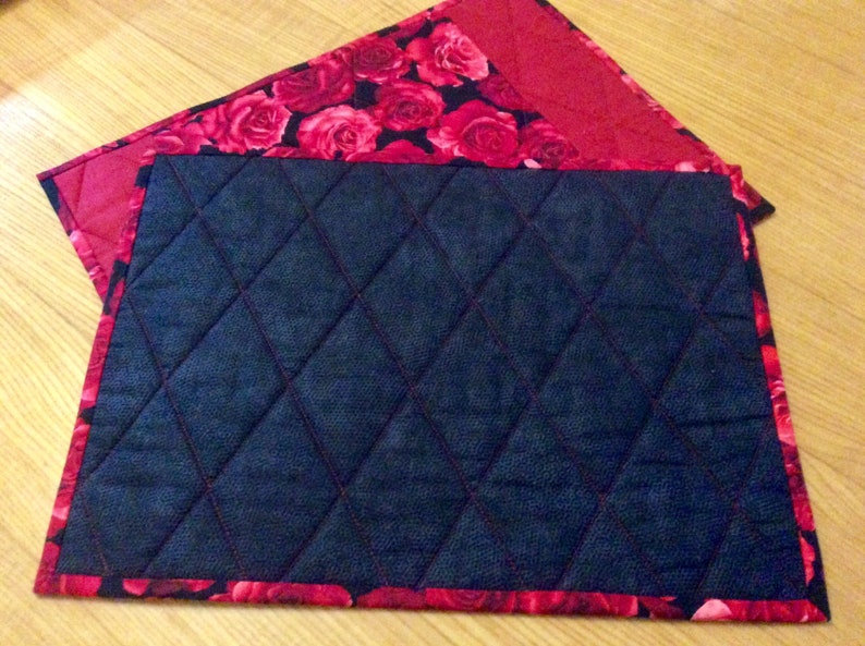2 Red Quilted Placemats.modern Rose Placemats.fabric Etsy
