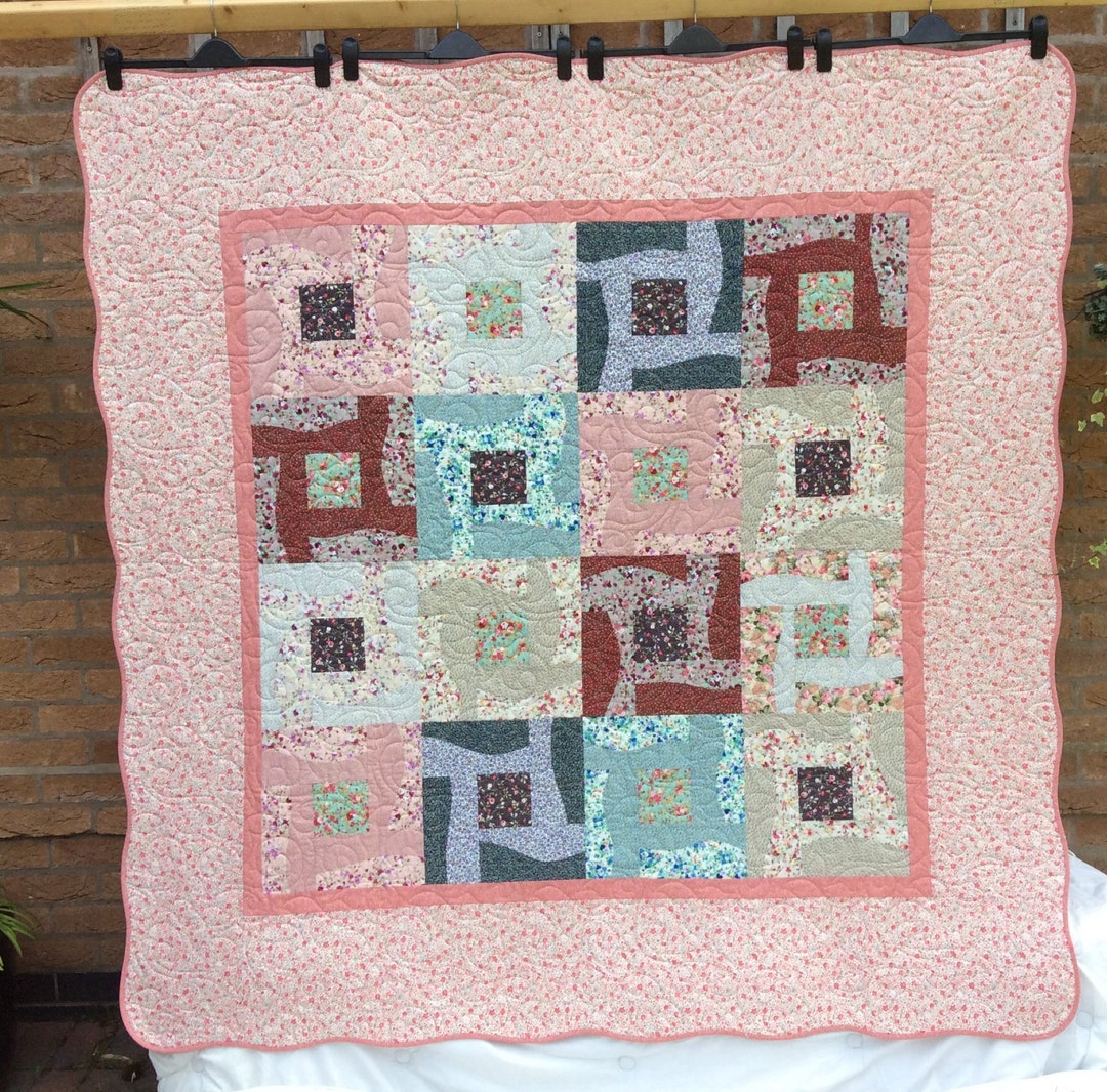 Country Cottage Patchwork Quilt. Curvy Quilt Shabby Chic Quilt